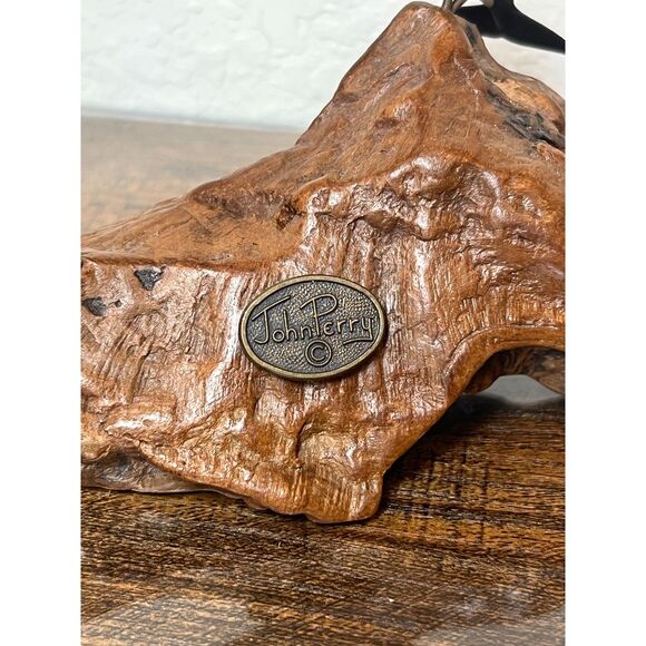 John Perry Orca Sculpture Burlwood Base Vintage Killer Whale Figurine Ocean Art - Picture 8 of 11